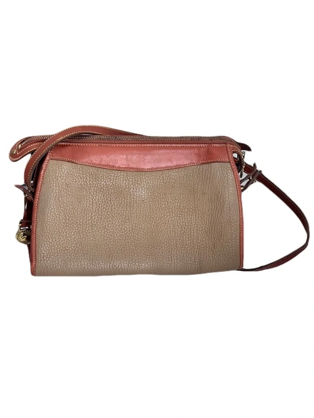 Vintage Dooney & Bourke Taupe Pebble Leather ‘Large Zip Top’ Crossbody Bag